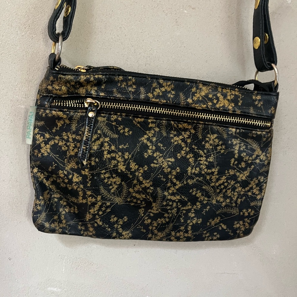 Papaya Black and Gold Floral Crossbody Bag